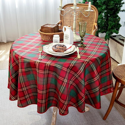 Plaid Tablecloth for Christmas, Checkered Style Table Cloth Holiday Family Gathering Rectangle Table Cover - Spillproof & Waterproof - Ideal for Indoor & Outdoor Use, Round 60"