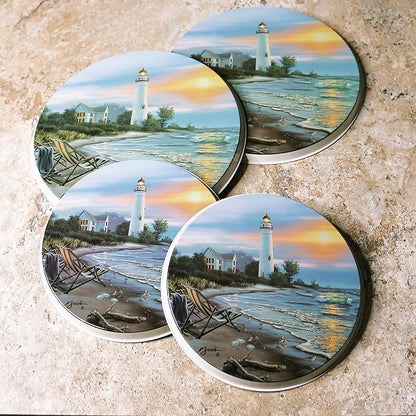 Reston Lloyd, Burner Covers For Electric Stovetop, Decorative Lightweight Tin Covers, Set of 4 (2-8 inch & 2-10 inch), Conceals Messy Drip Pans, Lighthouse