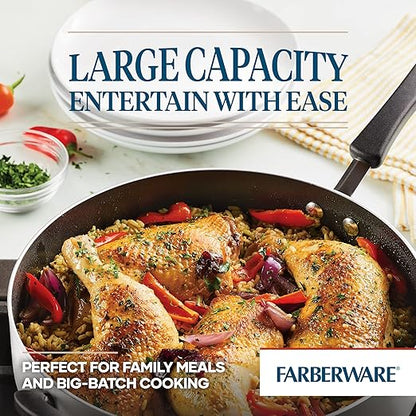 Farberware Cookstart DiamondMax Nonstick Jumbo Cooker with Lid and Helper Handle, Dishwasher Safe, 6 Quart - Silver