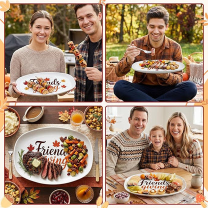 R HORSE Fall Thanksgiving Melamine Platter Gift for Friends | Friends Giving Reusable Serving Tray, Thanksgiving Serving Dish Plate for Turkey, Snack, Dessert, Fall Dinner Party Supplies