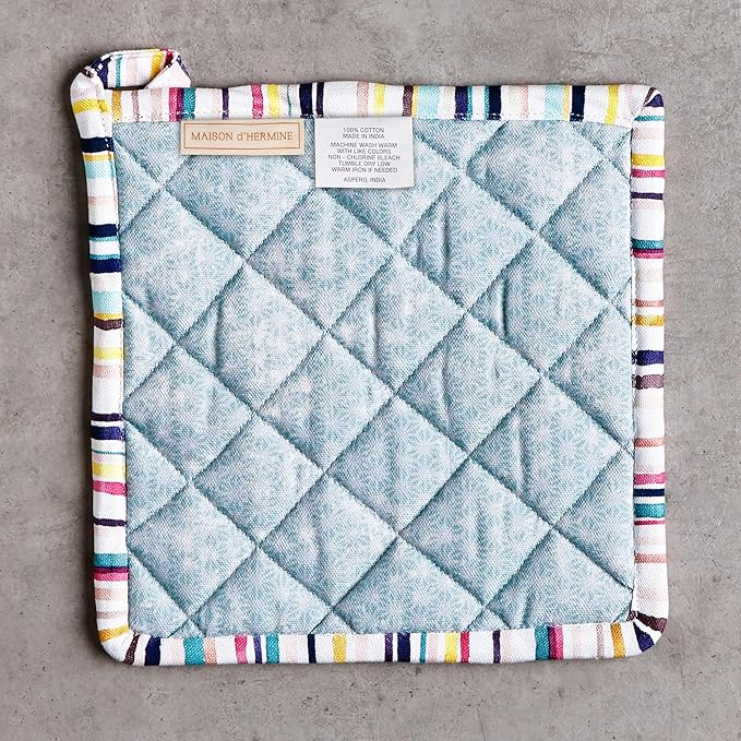 Maison d' Hermine Pot Holders 100% Cotton Heat Resistant Potholders 8" x 8" Hot Pads with Loop Baking Hotel Farmhouse Kitchen Handling Hot Pans Spring Summer (Pack of 2, Sweet Rose Lavender - Lush)
