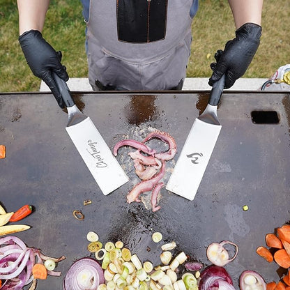 Blackstone Griddle Tools Set with Silicone Grease Tray – Heavy-Duty Stainless Steel Spatulas & Scraper + Drip Pan for Blackstone/Camp Chef – 6-Piece BBQ & Camping Cooking Kit