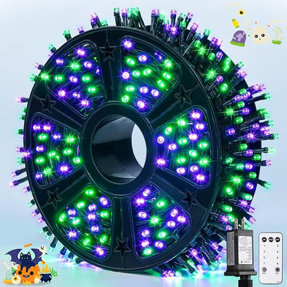 JMEXSUSS 500 LED Purple and Green Halloween Lights | 173ft Halloween String Lights Outdoor Waterproof, 8 Modes Christmas Lights Plug in for Party House Halloween Decor
