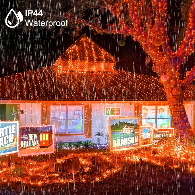 weillsnow 500 LED Halloween String Lights,164 FT Twinkle Lights Waterproof | Orange, 8 Modes, Plug in, Timer & Memory Function, for Halloween Party Garden and Home Decor, Indoor&Outdoor Use