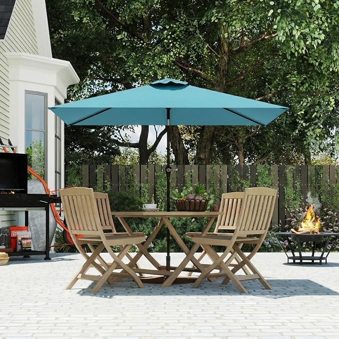 6.5' x 10' Rectangular Patio Umbrella Large Outdoor Market Umbrella w/UV Protection, Push Button Tilt and Crank Lift, Rectangle Table Umbrella for Garden, Deck, Pool, Patio, Sky Blue