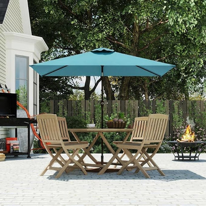 6.5' x 10' Rectangular Patio Umbrella Large Outdoor Market Umbrella w/UV Protection, Push Button Tilt and Crank Lift, Rectangle Table Umbrella for Garden, Deck, Pool, Patio, Sky Blue