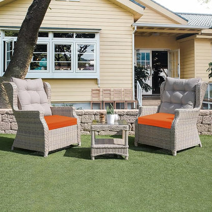 UNIKOME Outdoor Chair Cushions Pack of 4, Water Resistant Patio Cushions with Ties, High Density Sponge Filling Square Corner Seat Cushions for Outdoor Furniture, 19"*19"*3", Orange