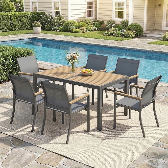 Aluminum Patio Chairs Set of 6 for All-Weather, Outdoor Patio Chairs with Breathable Quick-Drying Textilene, Outdoor Chair with 110° Ergonomic High Backrest for Porch, Patio, Garden, Deck, Backyard