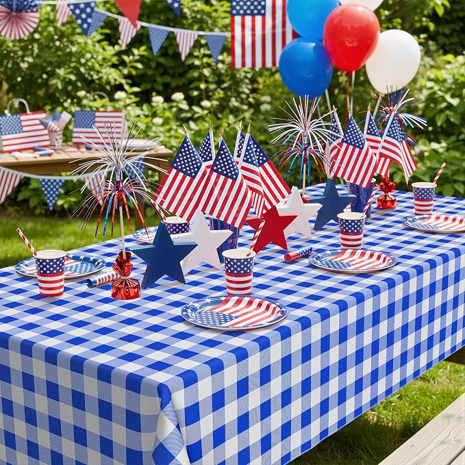 Smiry Picnic Table Cloth, Vinyl Tablecloths with Flannel Backing, 60"x102" | Waterproof Rectangle Table Cloth, Wipeable Buffalo Plaid Table Cover for Indoor and Outdoor (Blue & White)
