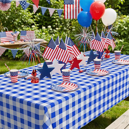 Smiry Picnic Table Cloth, Vinyl Tablecloths with Flannel Backing, 60"x102" | Waterproof Rectangle Table Cloth, Wipeable Buffalo Plaid Table Cover for Indoor and Outdoor (Blue & White)