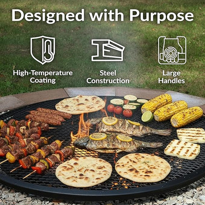 Sunnydaze X-Marks Outdoor Fire Pit Grill Grate for Cooking - Round Fire Pit Grate - Steel Campfire BBQ Grill with Handles - 37.5-Inch