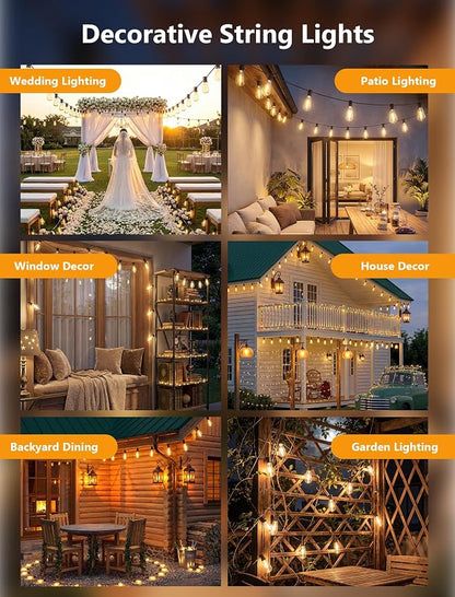 10FT Outdoor String Lights, 10 ST40 Edison LED Patio Lights | Shatterproof Bulbs, IP65 Waterproof, Dimmable 2700K Warm White, UL Listed Plug-In Black Wire for Porch Balcony