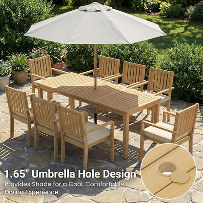 FansaFurn 7 Pieces Acacia Outdoor Patio Table and Chairs Set for All-Weather, Outside Furniture with Table Umbrella Hole and Removable Cushion for 6, Outdoor Patio Furniture Set for Garden, Brown