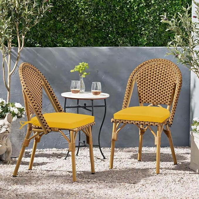 HARBOREST Outdoor Chair Cushions Set of 2, Water Resistant Patio Chair Cushions with Ties, Outdoor Seat Cushions for Patio Furniture, 17"x16"x2", Yellow