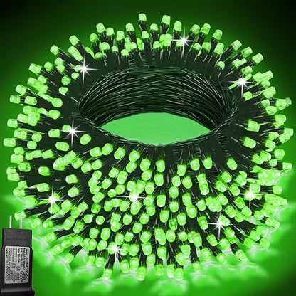 Pooqla Green String Lights, 200 LED 66 ft Indoor Outdoor String Lights St. Patrick's Day Decorations, 8 Modes Twinkle Fairy Light Plug in for Yard Patio Wedding Party Decoration, Green Wire