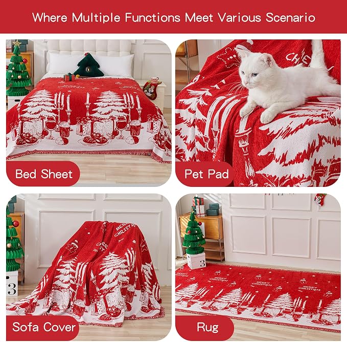 MYSKY HOME Christmas Couch Cover, Sofa Cover for 2 Cushion Couch, Non-Slip Soft Sofa Slipcover Protector, Sofa Covers Washable, Couch Covers for Sectional Sofa, Sofa Towel for Pet Cat Dog, 71" x 118"