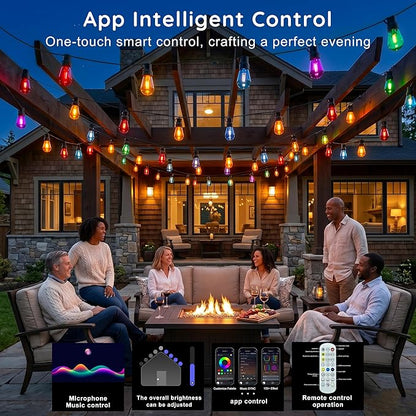 300FT RGB+IC Outdoor String Lights, Dimmable Shatterproof LED Bulbs, IP67 Waterproof DreamColor Chasing Lights, Multicolor Dynamic Lighting for Patio Balcony Garden & Outdoor Living Area Decoration