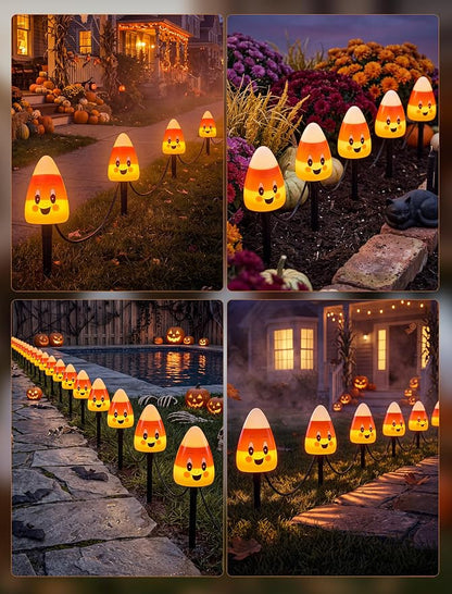Halloween Candy Corn Pathway Lights Outdoor, 7Ft C7 LED Halloween Decorations Candy Corn Pathway String Lights Waterproof with 4 Stakes for Outdoor Garden Walkway Driveway Lawn Party Decor