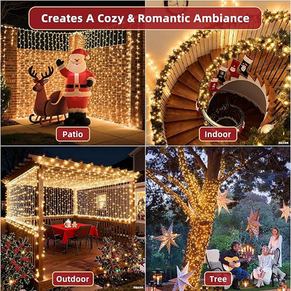 300 LED Outdoor Christmas Lights 75ft, 12 Lighting Modes Indoor String Lights Dimmable & Timer Memory, Outsite Waterproof Tree Lights for Xmas Garden Wedding Party Holiday Decorations Warm White