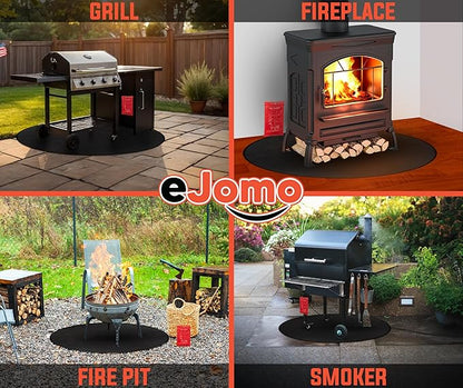 Under Grill Fire Pit Mats for Outdoor Grill Deck Protector - Black Under BBQ Grill Mat w/Fire Blanket & Corner Weights, Double-Sided Fireproof Design, Heat Resistance Up to 2000°F (Round, 40)