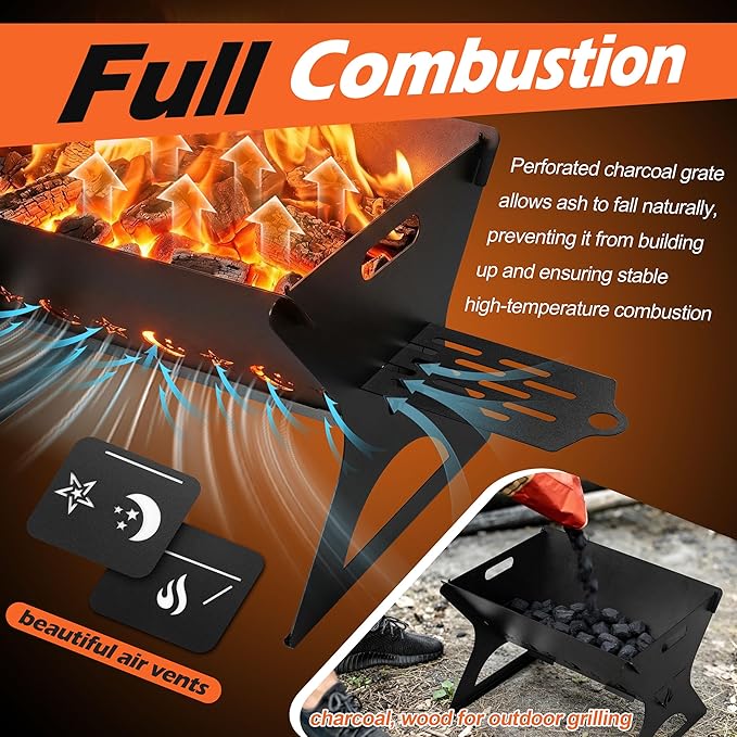 Portable Campfire Grill, HaSteeL Mini Barbecue Slot with Grate & Carry Bag, Heavy-duty BBQ Outdoor Fire Pit for Camping Backyard, Bonfire, Patio, Easy Assembly