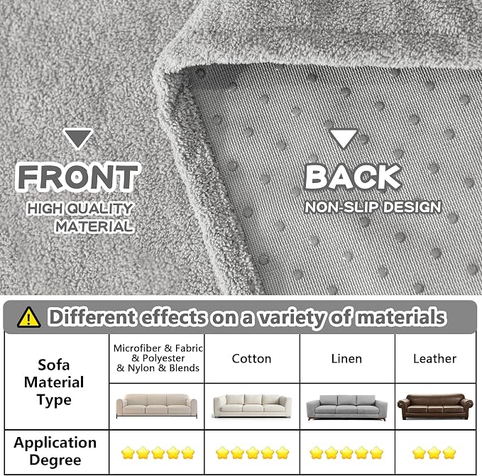 MYSKY HOME Armchair Couch Cover for Sofa, Couch Covers for Dogs Washable Blanket Modern Sofa Slipcovers, Super Soft Sofa Cover for Reclining Couch, 71" x 91", Light Grey
