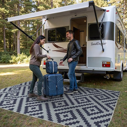 GENIMO Outdoor Rug, Waterproof Plastic Rugs for Patio, 5'x8' Slate Blue | Outside Larger Modern Carpet Mat for Porch Decor, Deck, Balcony, Camping, RV, Backyard, Picnic, Beach, Reversible, Foldable