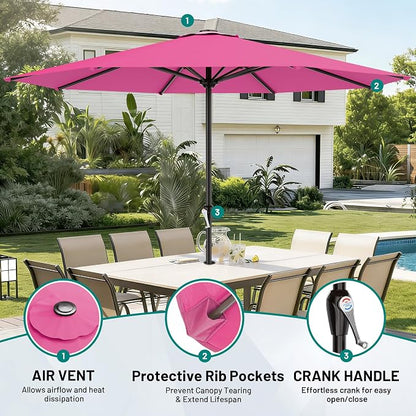 AreShark 12 FT Patio Umbrella for Outdoor, Outdoor Table Umbrella with Crank, Outdoor Patio Umbrellas with 8 Sturdy Ribs, Patio Umbrellas for Market, Garden, Pool (Rose Pink)