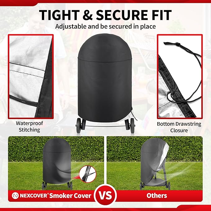 NEXCOVER Round Grill Cover - 34” Dia by 41”H BBQ Cover, Dome Smoker Cover, Waterproof &UV Resistant Barbeque Grill Cover for Outdoor Grill, Compatible for Char-Griller Akorn Kamado Grills