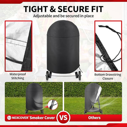NEXCOVER Round Grill Cover - 34” Dia by 41”H BBQ Cover, Dome Smoker Cover, Waterproof &UV Resistant Barbeque Grill Cover for Outdoor Grill, Compatible for Char-Griller Akorn Kamado Grills
