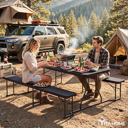 YITAHOME 6ft Folding Picnic Table with Benches | Heavy Duty 6 ft Picnic Tables for Outdoors, Portable Outdoor Table with Center Lock & Non-Slip Feet for Backyard, Camping