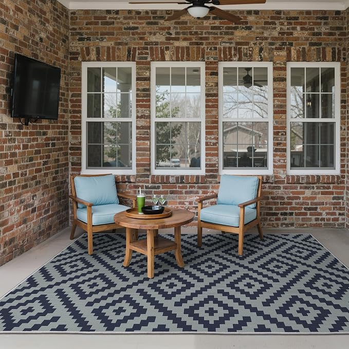 GENIMO Outdoor Rug, Waterproof Plastic Rugs for Patio, 5'x8' Cloud Blue | Outside Larger Modern Carpet Mat for Porch Decor, Deck, Balcony, Camping, RV, Backyard, Picnic, Beach, Reversible, Foldable