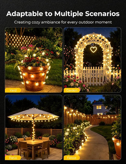 Brightown 50 LED Warm White Solar Flower String Lights Outdoor, IP65 Waterproof Fairy Lights, 8 Modes Solar Christmas Lights Outdoor for Garden Fence Yard Lawn Tree Wedding Party