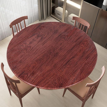 LUSHVIDA Round Waterproof Table Cover Elastic Vinyl Fitted Tablecloth Elastic Edged Plastic Table Cover, Mahogany, Best for Up to 36"-44" Round