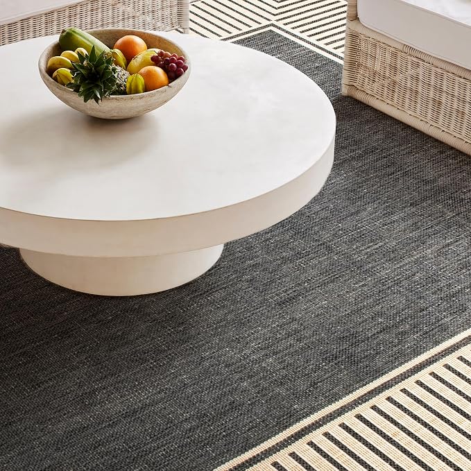 Nuloom Asha Dark Grey/Ivory, 2' x 3', Casual, Striped Border, Soft and Cozy, High Traffic, Stain Resistant, Easy Clean, Durable Area Rug for Indoor/Outdoor Patio, Deck, Porch, Garden, Courtyard