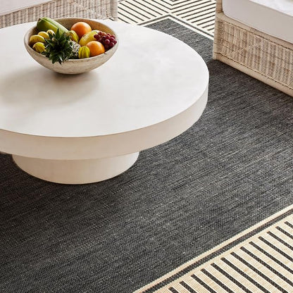 Nuloom Asha Dark Grey/Ivory, 2' x 3', Casual, Striped Border, Soft and Cozy, High Traffic, Stain Resistant, Easy Clean, Durable Area Rug for Indoor/Outdoor Patio, Deck, Porch, Garden, Courtyard