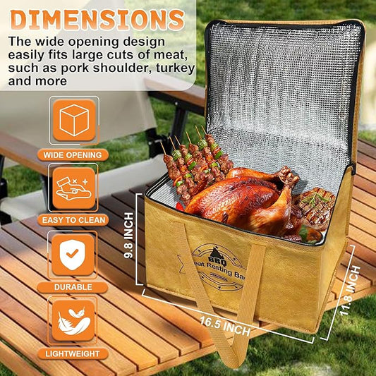 BBQ Blanket for Resting Meat, Reusable Insulated Meat Resting Bag - Locks in Natural Juices & Perfects Texture, BBQ Resting Blanket with Wide Mouth for Backyard Smokers & Grilling