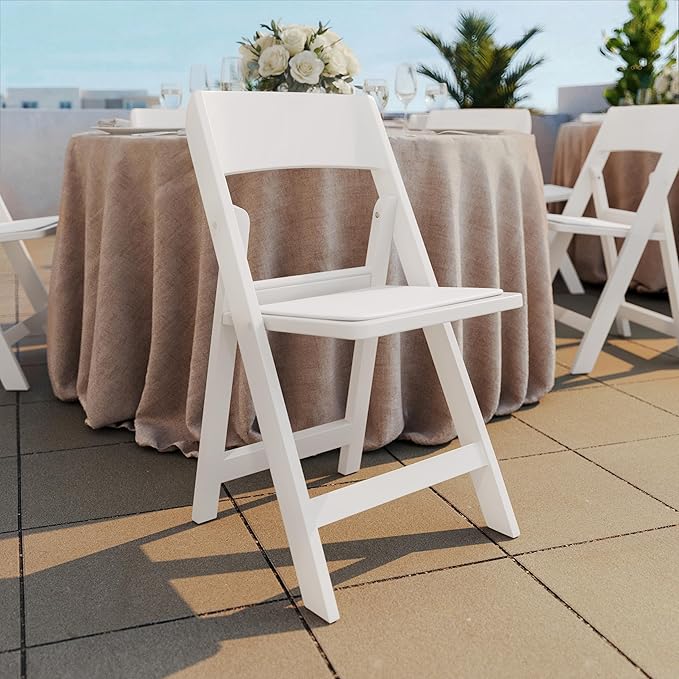Flash Furniture Hercules Tucker Commercial White Resin Folding Chair - Lightweight, Vinyl Padded Removable Seat, Indoor Outdoor Use, Event & Wedding Ready