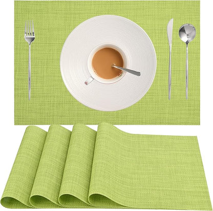 Zupro Placemats Set of 4 Washable Heat-Resistant Non Slip Braided Table Mats Woven PVC Vinyl Kitchen Dining Patio Table Place Mats for Dinner Parties BBQs Indoor and Ourdoor Use.18"x12"(Grass Green)