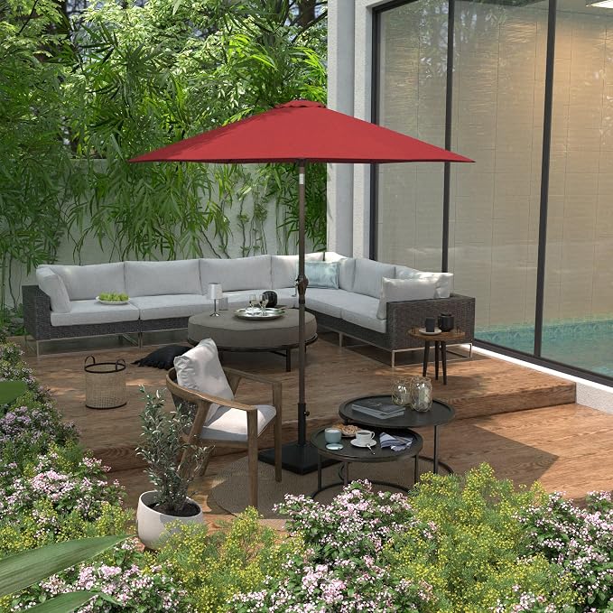 Sunline 7.5 ft Patio Umbrella with Crank & Push Button Tilt, Outdoor Market Umbrella with UV Protection & Wind Vent and Fiberglass Ribs, Metal Frame for Deck, Pool & Table, Brick