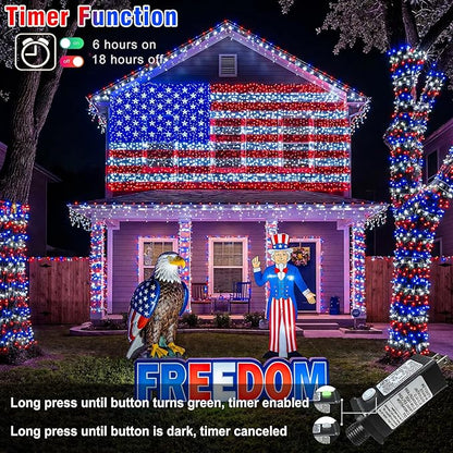 Red White and Blue String Lights, 66FT 200 LED 4th of July Lights Outdoor with 8 Modes, Waterproof Independence Decorations Lights for Indoor Memorial Day House Party Holiday