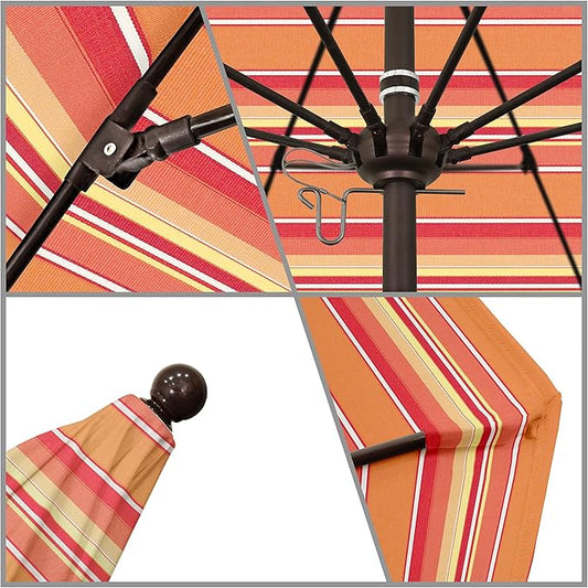 California Umbrella 9' Rd. Venture Series Contract Grade Patio Umbrella, Push Open Pin Stop, Bronze Finish, Sunbrella Dolce Mango