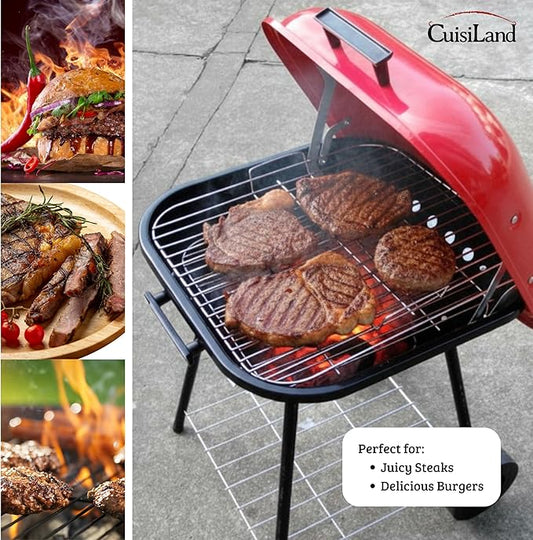 Cuisiland 18.5 Inch Charcoal Grill BBQ Grill with Lid and Wheels, Portable Outdoor Barbecue Grill for Patio Backyard Camping, Iron Charcoal BBQ Grill for Hamburgers, Steaks & Grilling