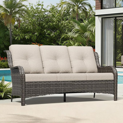 Joyside Outdoor Patio Couch, 3 Seater Outdoor Wicker Sofa with High Back, Deep Seating, Wide Armrest, Thickened Cushions, Patio Sofa for Deck, Porch Use