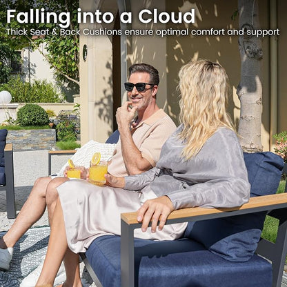 Sundale Outdoor Aluminum Patio Furniture, 3-seat All-Weather Outdoor Couch with 6" Olefin Cushion & Wide Armrest, Outside Sofa Seating for Garden Deck Porch (Navy Blue) | Heavy Duty
