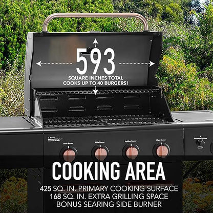 Kenmore 4-Burner BBQ Gas Grill with Searing Side Burner, Propane Grill, 52,000 BTUs, Warming Rack, Electronic Ignition & Cast Iron Cooking Grates, Black/Copper