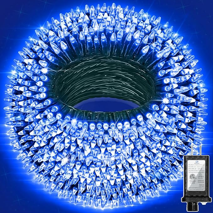 750 LED 240FT Christmas Lights, 12 Modes Christmas String Lights, Plug-In | Blue String Lights with Timer, Dimming and Green Wire for Large Trees, Patios, Fences and Porches