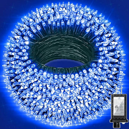 750 LED 240FT Christmas Lights, 12 Modes Christmas String Lights, Plug-In | Blue String Lights with Timer, Dimming and Green Wire for Large Trees, Patios, Fences and Porches