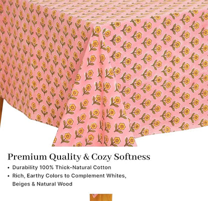 100% Cotton Hand Block Printed, Tablecloth for Kitchen, Dining, Table Cover for Parties, Chritmas, Weddings, Barbecues and Summer picnics Table Cloth