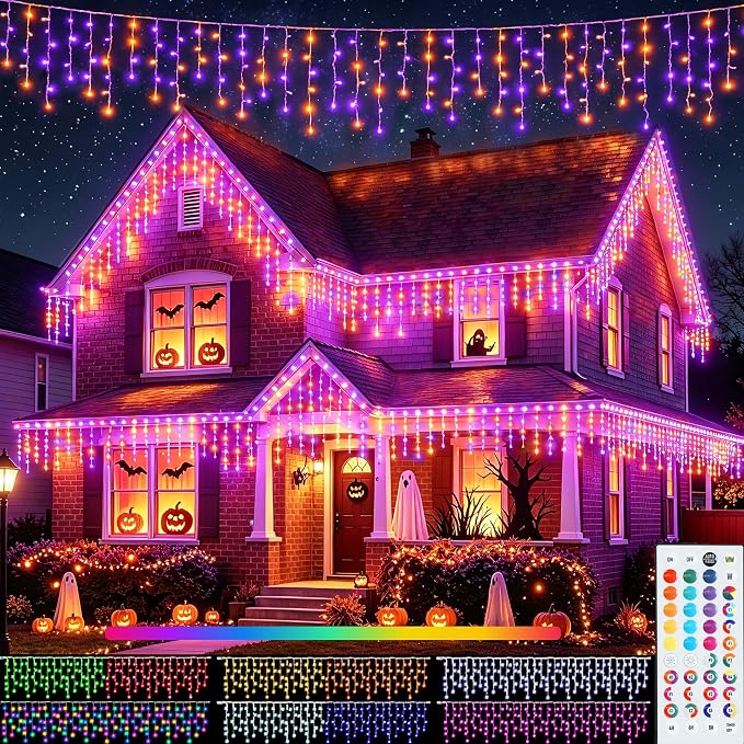 35 Colors Icicle Lights for Outside, 29FT Icicle Christmas Lights | Outdoor Roof Christmas Lights with Remote, Color Changing LED Hanging String Lights for Roof Window Halloween Decorations